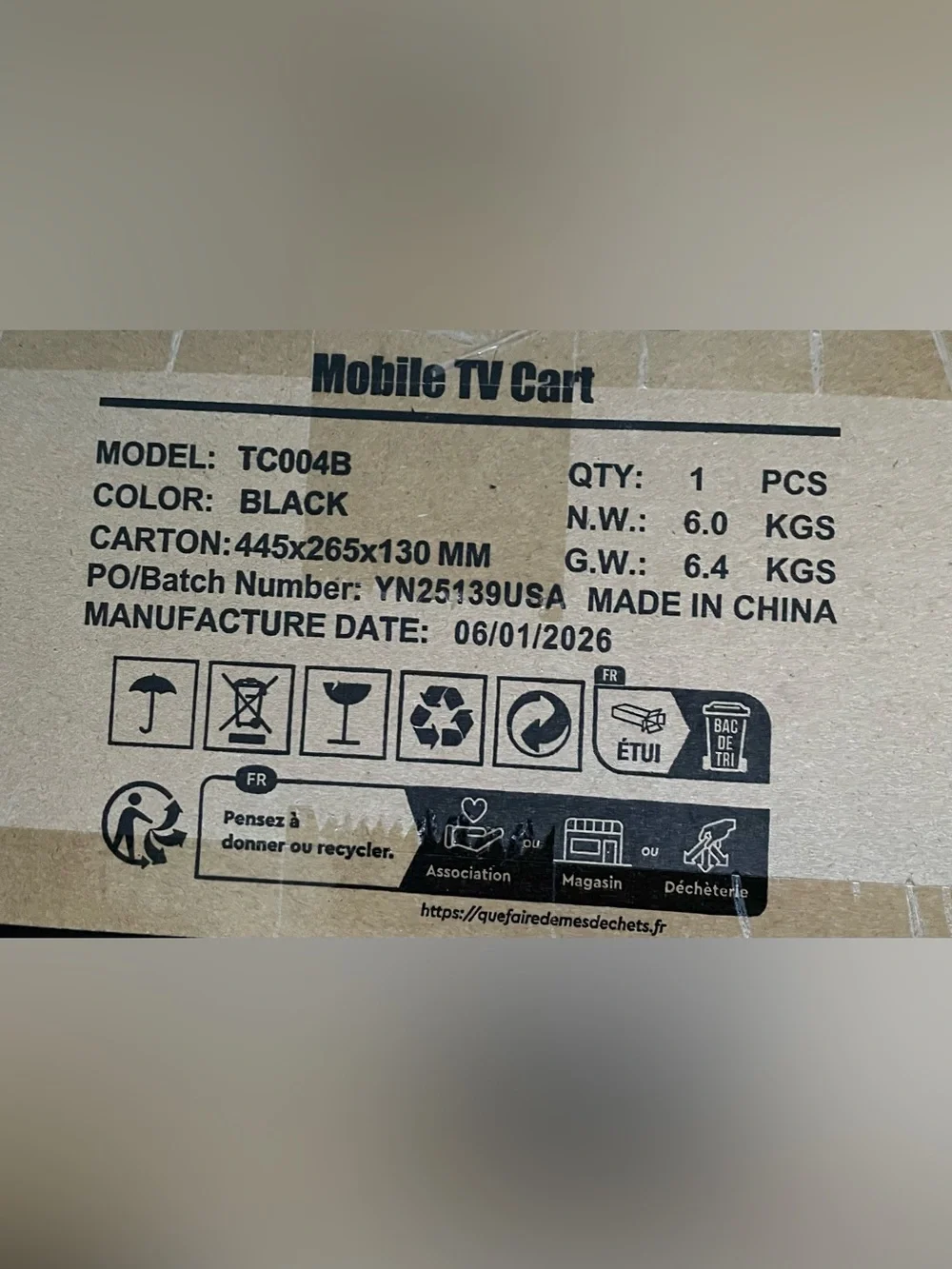 Bontec Mobile TV Cart - Black